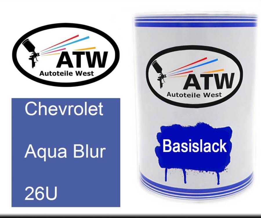 Chevrolet, Aqua Blur, 26U: 500ml Lackdose, von ATW Autoteile West.